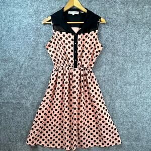 Jessica Taylor Fit & Flare Dress Womens L Peach Black Retro Pinup Rockabilly